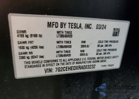 2024 Tesla Cybertruck from USA, damaged, VIN 7G2CEHEDXRA003232